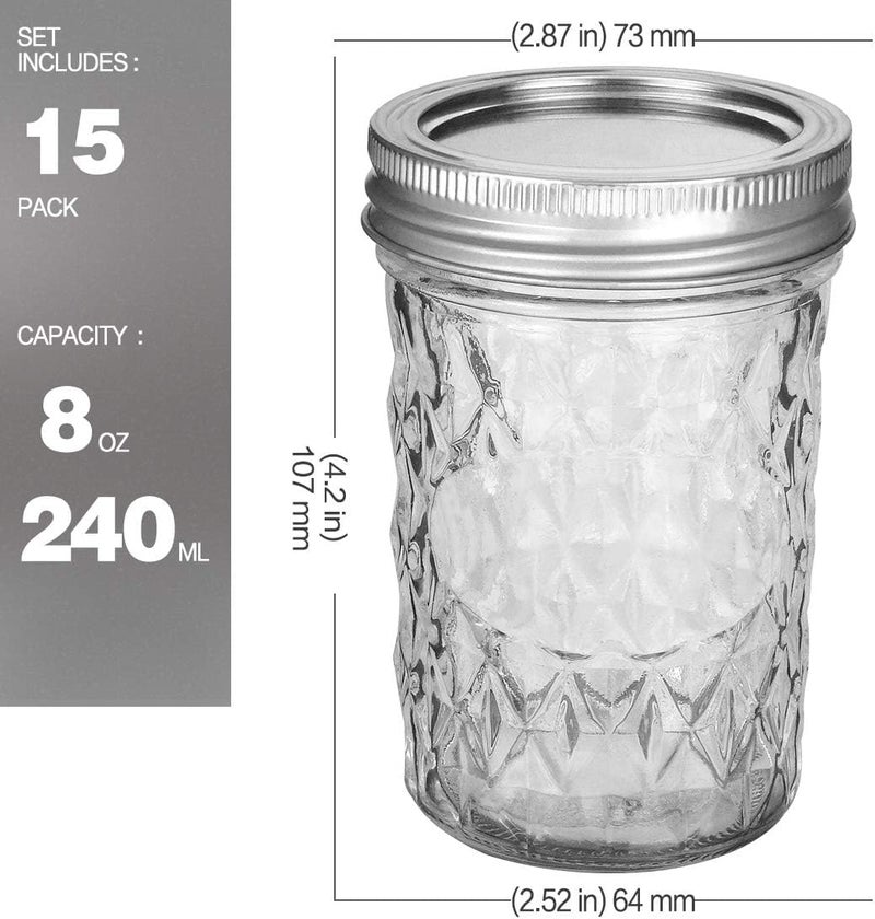 VERONES Mason Jars 8 OZ, 8 OZ Canning Jars Jelly Jars With Regular Lids, Ideal for Jam, Honey, Wedding Favors, Shower Favors, 15 PACK - Image 2